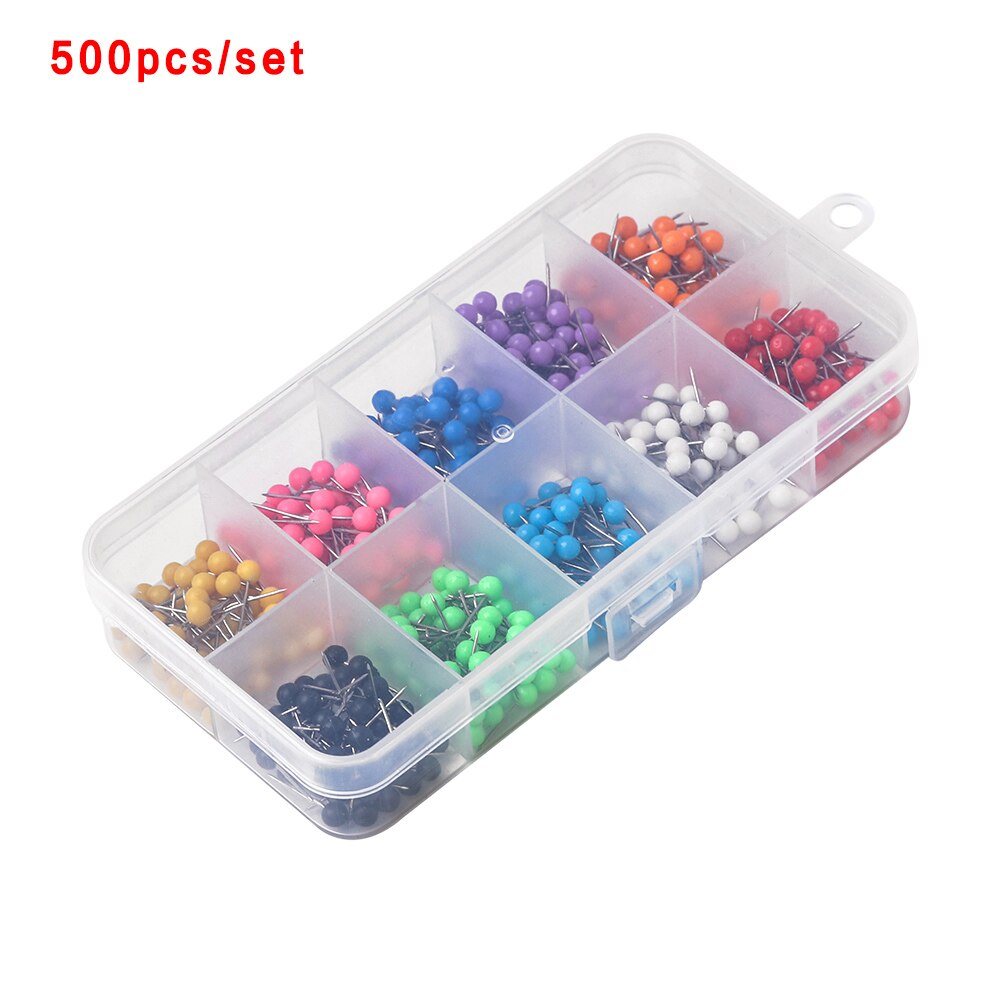 500 unids/set Map tachuelas Push Pins cabeza de plástico con punto de acero, 4mm 11mm tablero de corcho seguridad coloreado Thumbtack Office School Supply