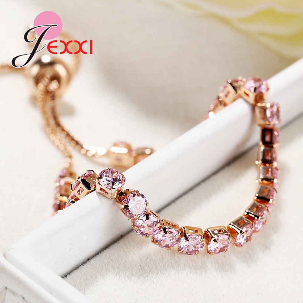 Genuine Austrian Crystal Bracelets For Women White CZ Stone Link Chain Charm Bracelet Best For Lover Wedding 925 Silver