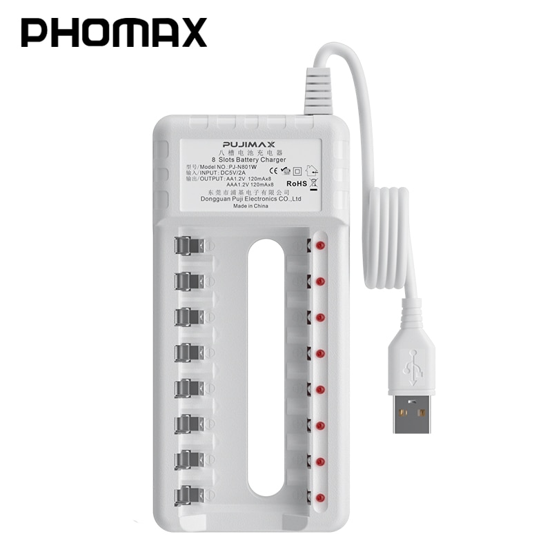 PHOMAX Universal USB Output Battery Charger 8 Slot Adapter For AA/AAA Battery Rechargeable smart Charge Battery Charging Tools