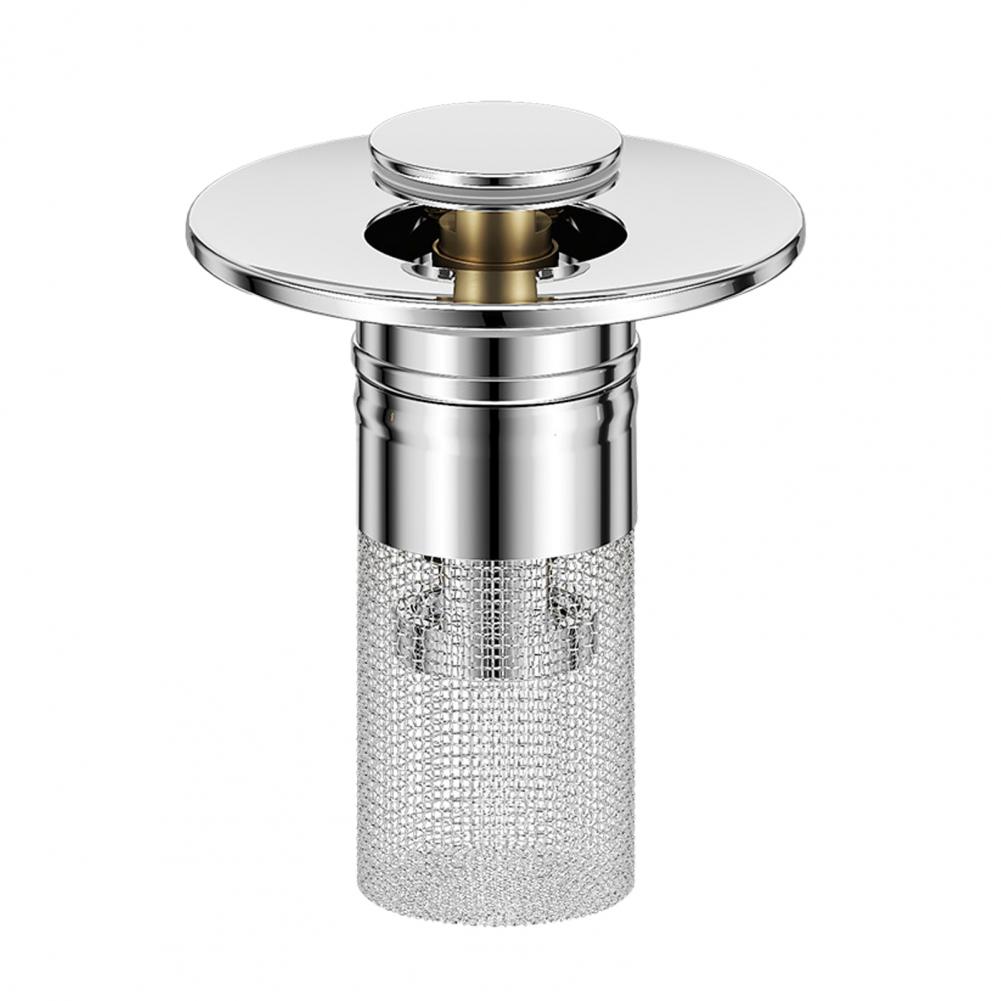 Pop-Up Sink Stopper for 1.1-1.45 Inch Upgraded 2-in-1 with Removable Stainless Steel Basket Hair Catcher Bathroom Sink Stopper: Default Title