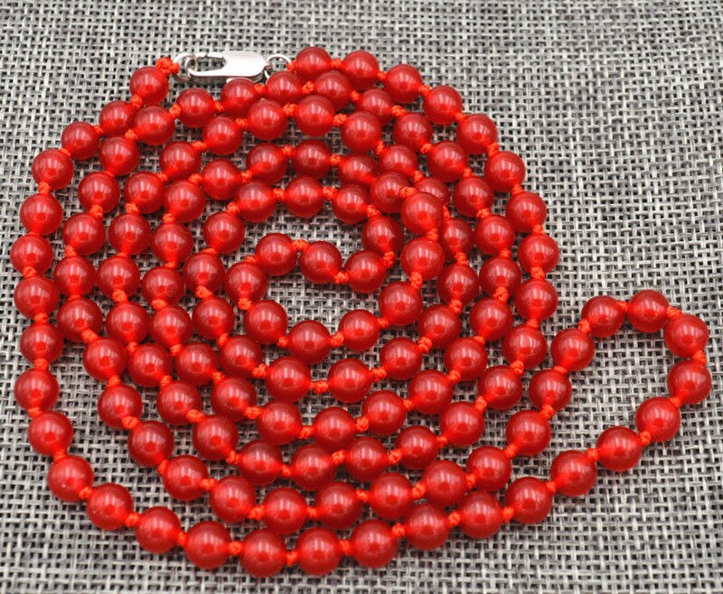 God smuk 6mm brasiliansk rød perler halskæde 36 "aa
