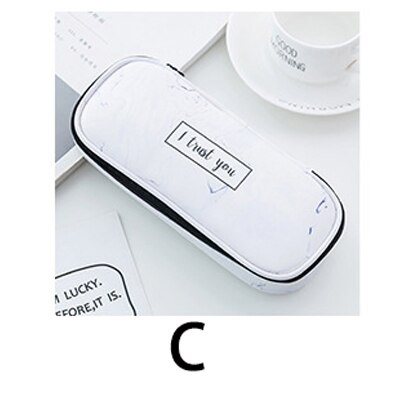 Estuche multifuncional de Pu para lápices, caja de papelería de gran capacidad sencilla para estudiantes, en blanco y negro, caja de almacenamiento con cremallera simple: C