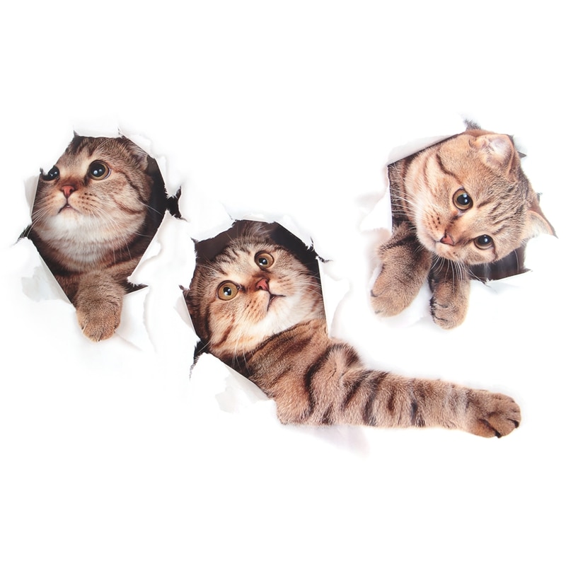 3D Removable Large Cat Stickers Cartoon Funny Cat to Stick Safe Art: Default Title