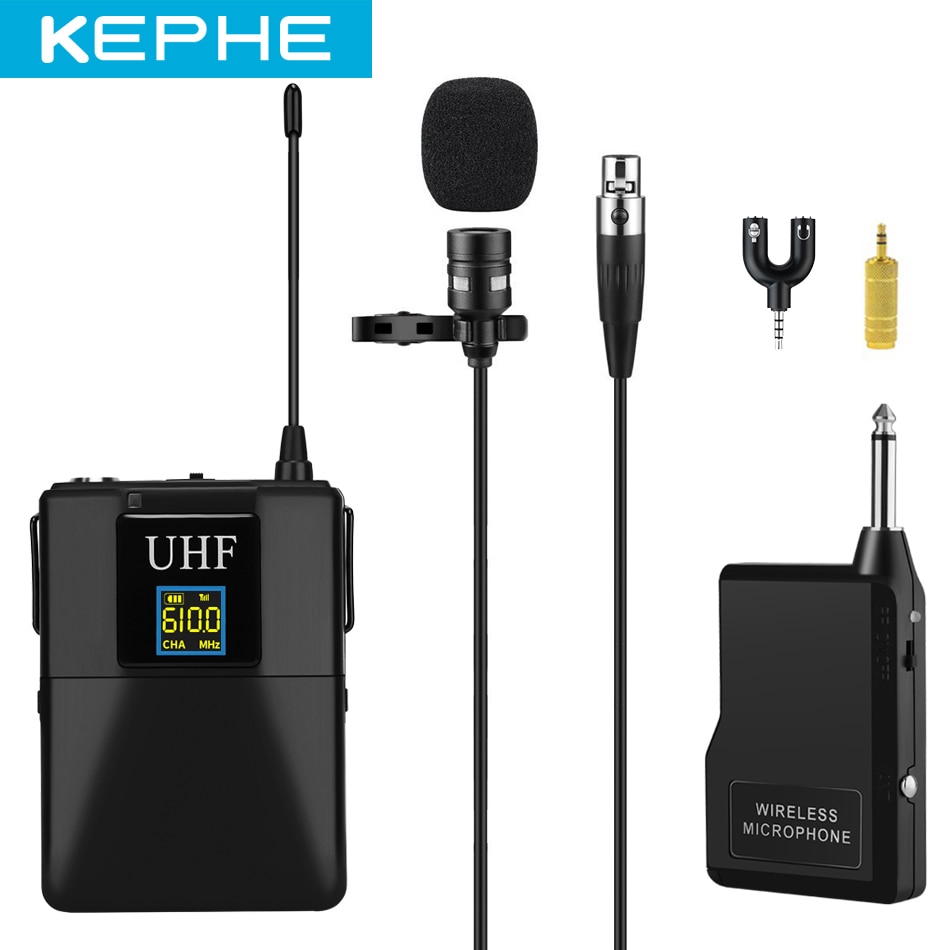 Kephe 65-Kanaals Uhf Draadloze Lavalier Revers Microfoon Systeem Met Bodypack Zender, Mini Revers Mic & Draagbare Ontvanger