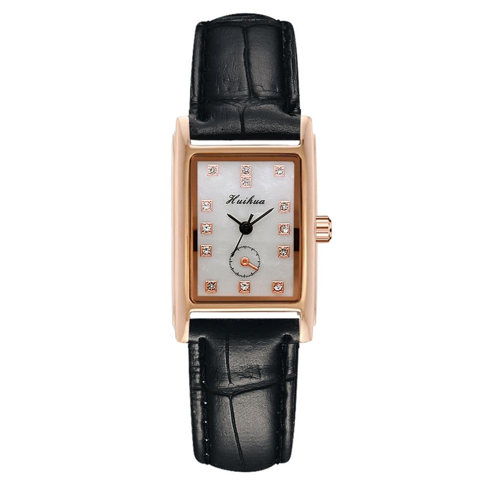 Ure kvinder firkantede rosa guld armbåndsure rødt læder mærke ure kvindelige damer quartz ur montre femme: Sort