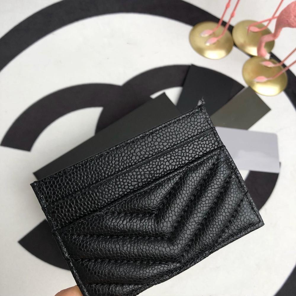 Cartera pequeña de cuero acolchado a la para mujer, cartera corta para mujer, monedero, tarjetero negro de Caviar: caviar gold