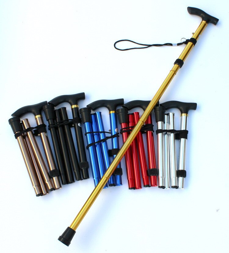 Walking Stick Hiking Trekking Poles Trail Ultralight 4-section Adjustable Canes Aluminum Alloy Folding Cane Walking Sticks