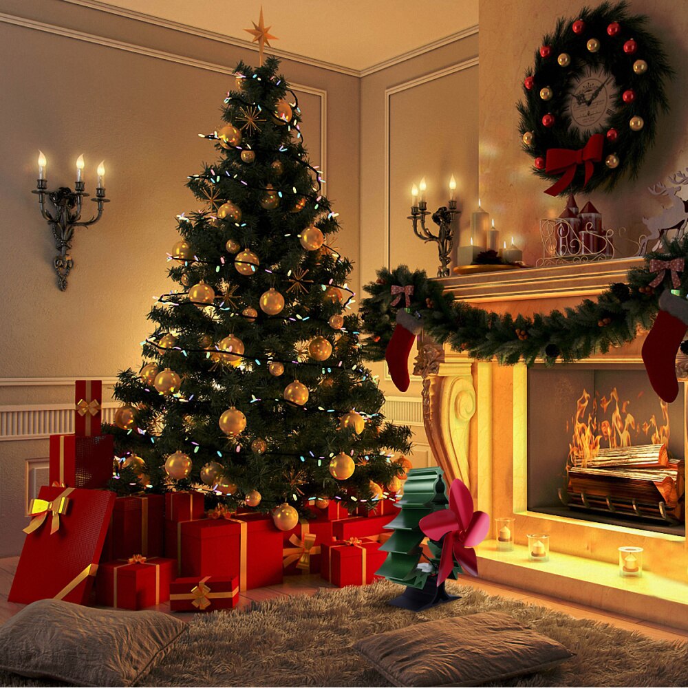 Christmas Tree Shaped Fan Fireplace Fan Thermal Power Fan Heat Energy Drive Fan