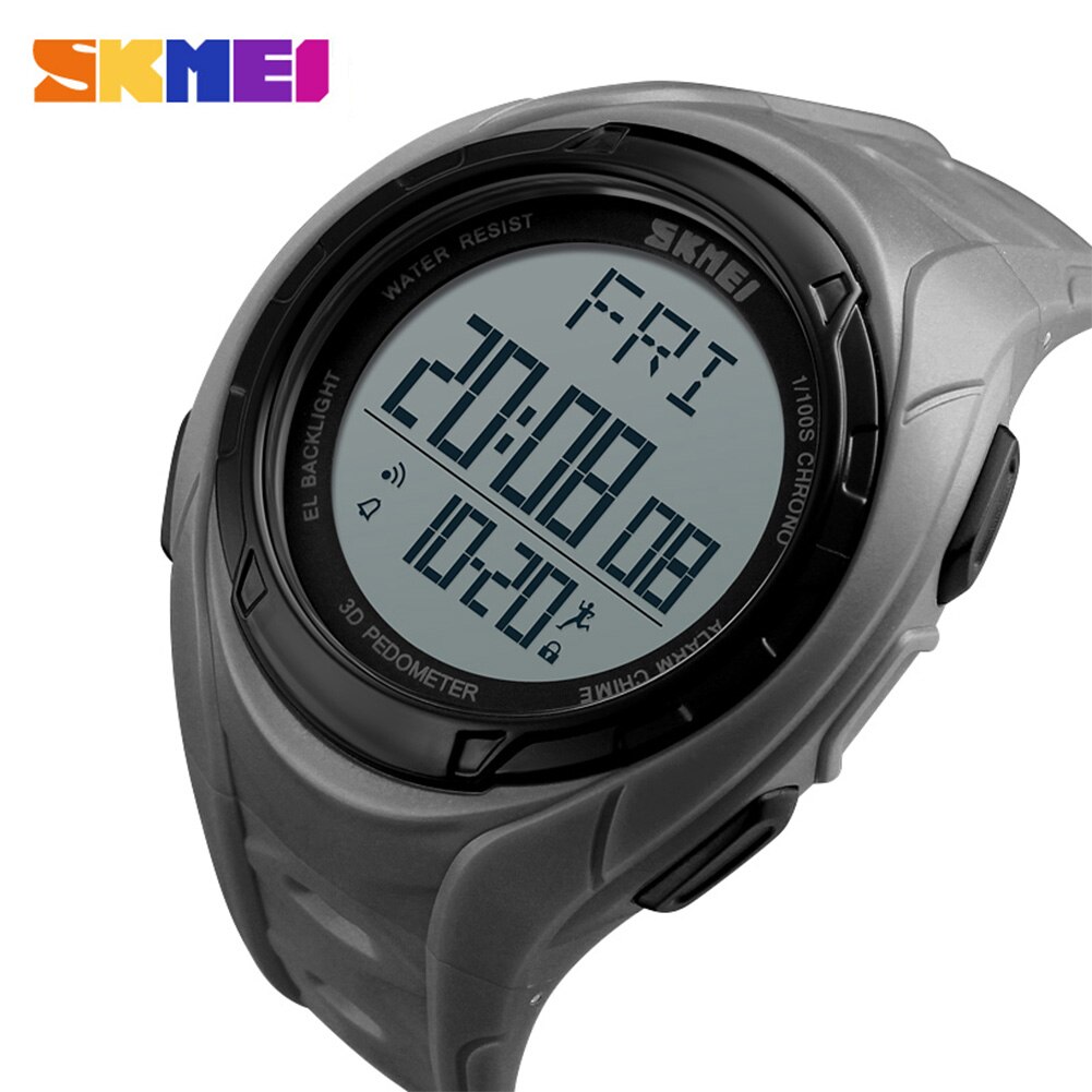 Skmei 1315 heren stappenteller sporthorloge calorieënteller waterdicht digitaal polshorloge el licht: Grijs