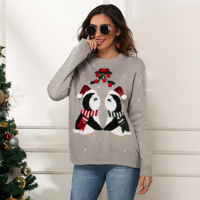 Plus size xl trøje pingvintrøjer julemanden julemønstrede grimme juletrøjer toppe til mænd kvinder pullovere