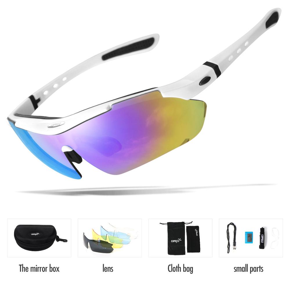 Copozz Polarized Cycling Glasses Outdoor MTB Mountain Goggles Eyewear Bicycle Sun Glasses Bike Sport Sunglasses Myopia 5 Lens: White