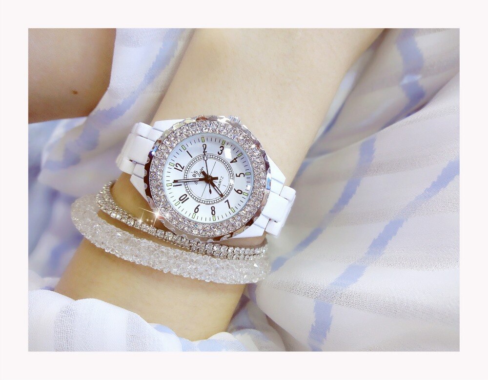 Luxe dameshorloges met witte keramische diamant, dameshorloge met relogios femininos, quartz polshorloge