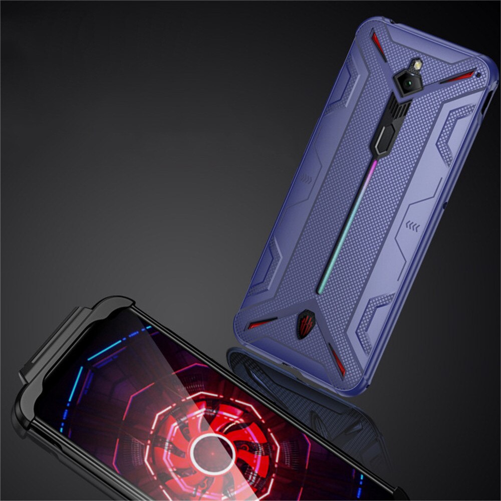 Schokbestendig Smartphone Beschermende TPU Case voor Nubia Red Magic 3 Case Warmteafvoer Cover Ondersteuning Gamepad voor Red Magic 3 case: Blue