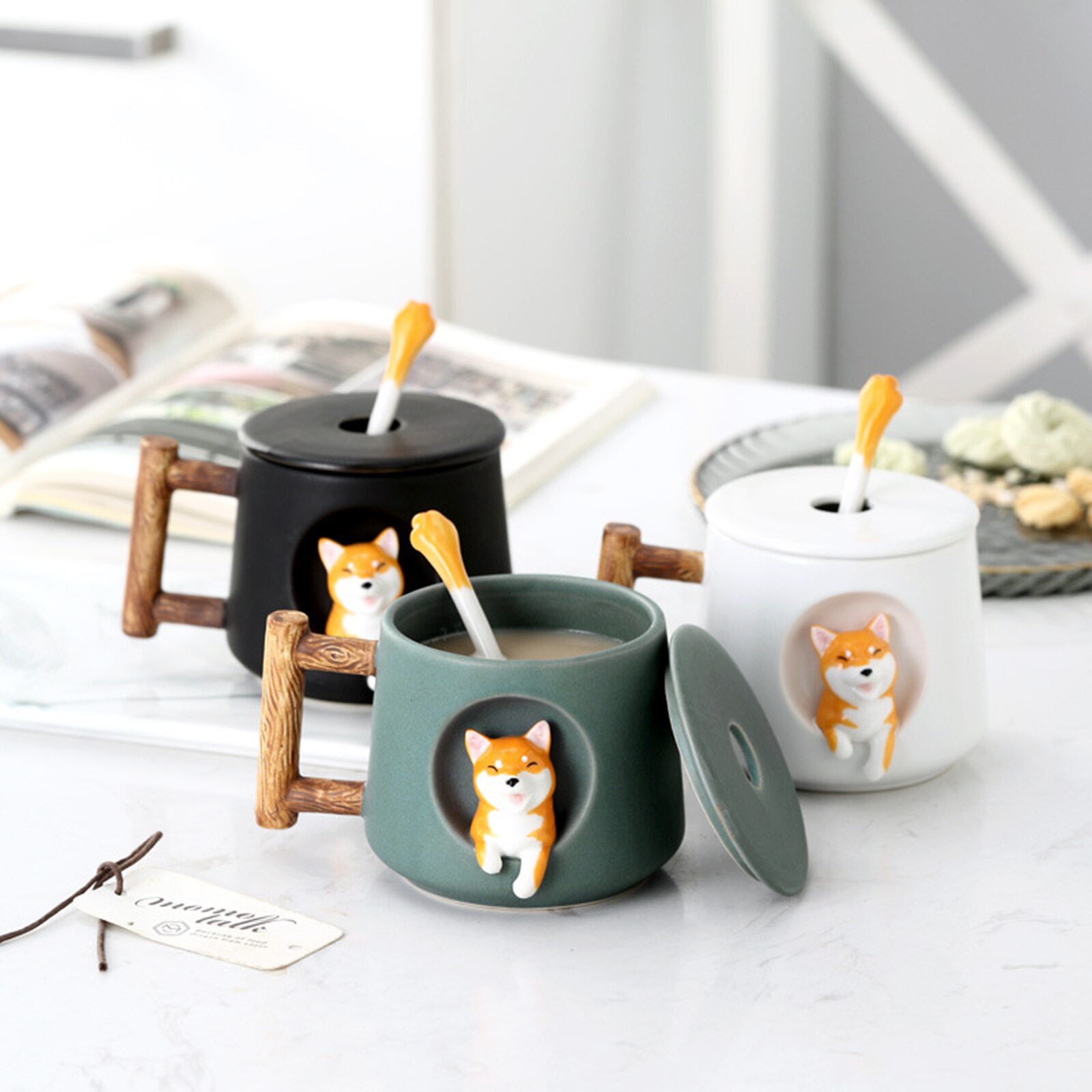 Koffie Mokken Water Cup Cartoon Mok Melk Creatieve Kleur Met Mooie Hond Lepel Kantoor Paar Keramische Mok