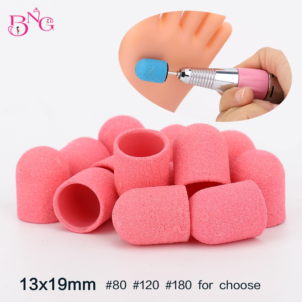 20 pièces 13*19mm bouchons de ponçage ongles perceuse bloc casquettes pédicure polissage sable ongles pied Art anneau d'outil pour perceuse à ongles électrique