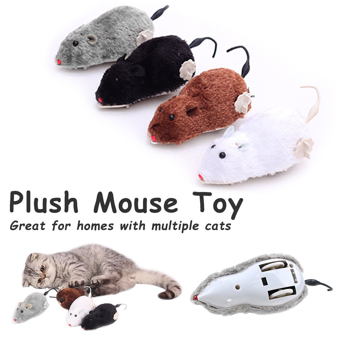 horloge puissance en peluche souris jouet chat chien jouant jouet mécanique mouvement Rat souris artificielle accessoires pour animaux de compagnie