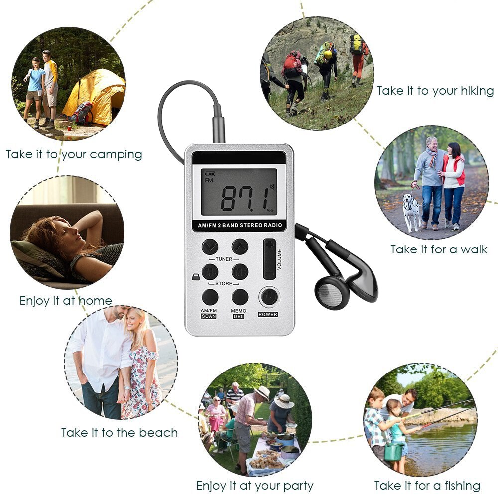 Digital Pocket Radio Radio AM FM Radio Portable Stereo Big LCD Screen Radio With Earphone Lock Button Designfor Student Elderly