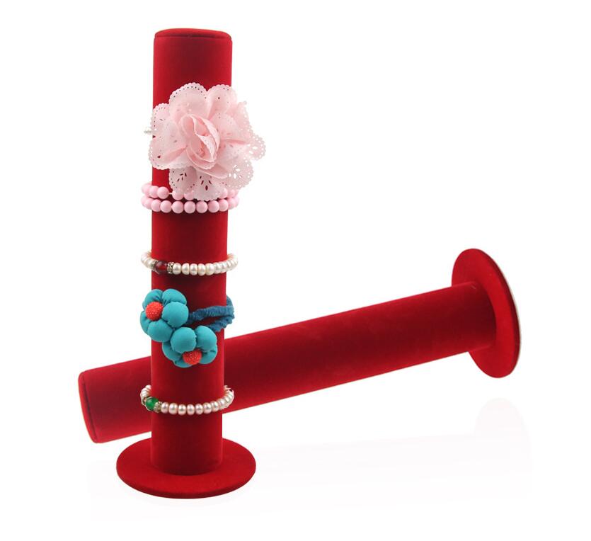 Portable Velvet Bracelet Bangle Necklace Jewelry Display Stand Holder Watch Jewelry Organizer T-Bar Rack: Headdress red