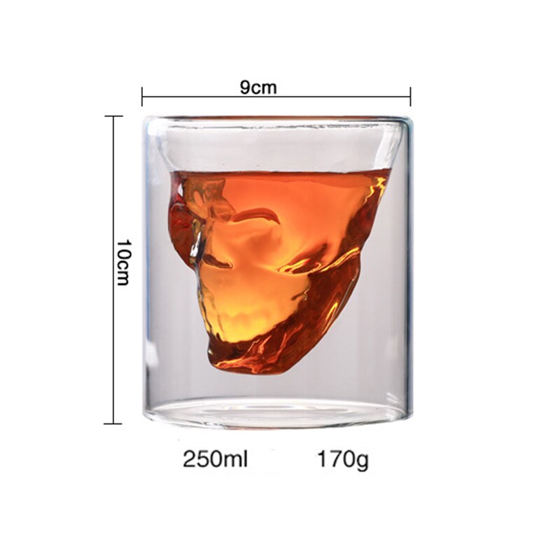16pc Double Glass Beer Whiskey Vodka Wine Water Champagne Cocktail Wine Glass Coffee Milk Mug set 25ML Transparent Skull Cup: 250ml