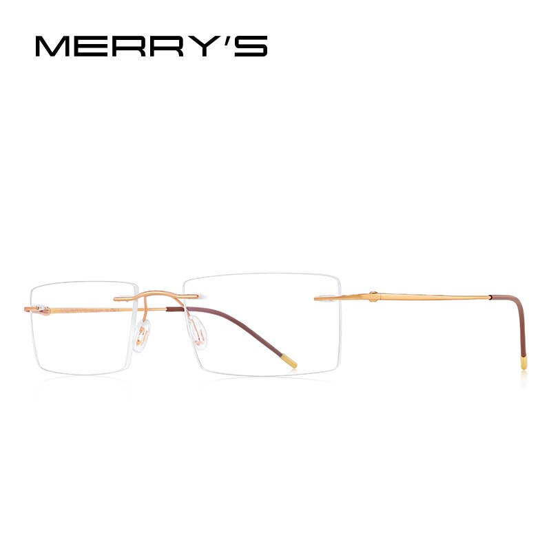 Merrys mænd titaniumlegering rammeløse briller stel mandlig firkant ultralet mand rammeløs nærsynethed optiske rammer briller  s2880: C04 guld