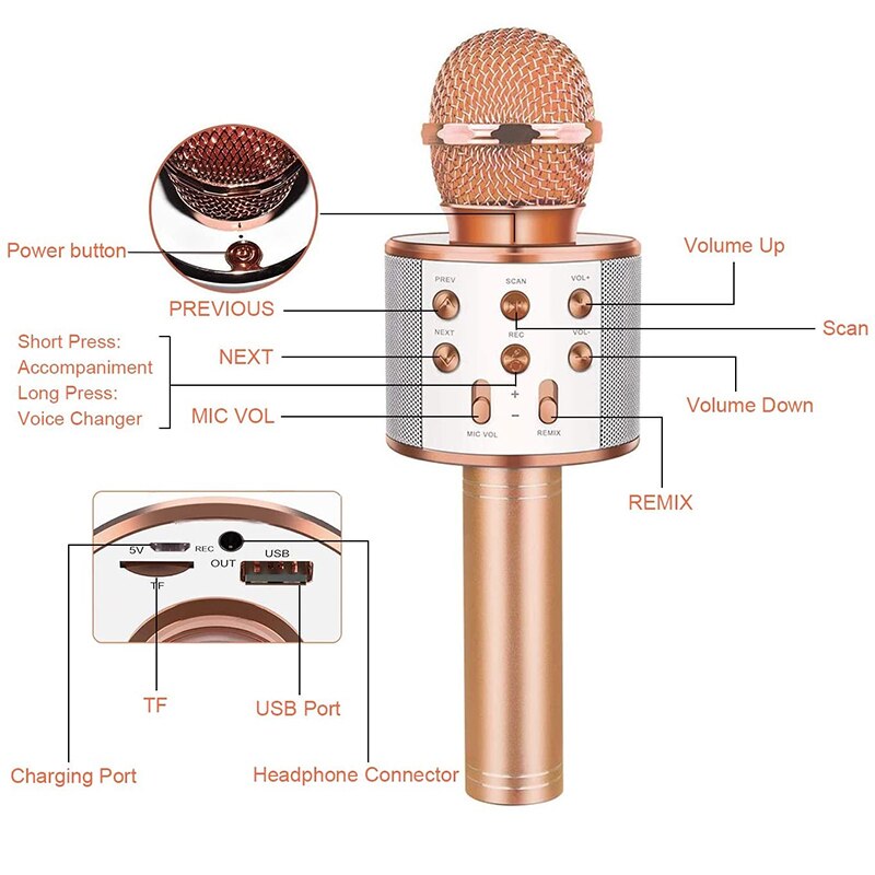 Wireless Bluetooth Handheld Portable Karaoke Microphone Portable Speaker Machine Handheld Home KTV Player Singing Recorder Mic