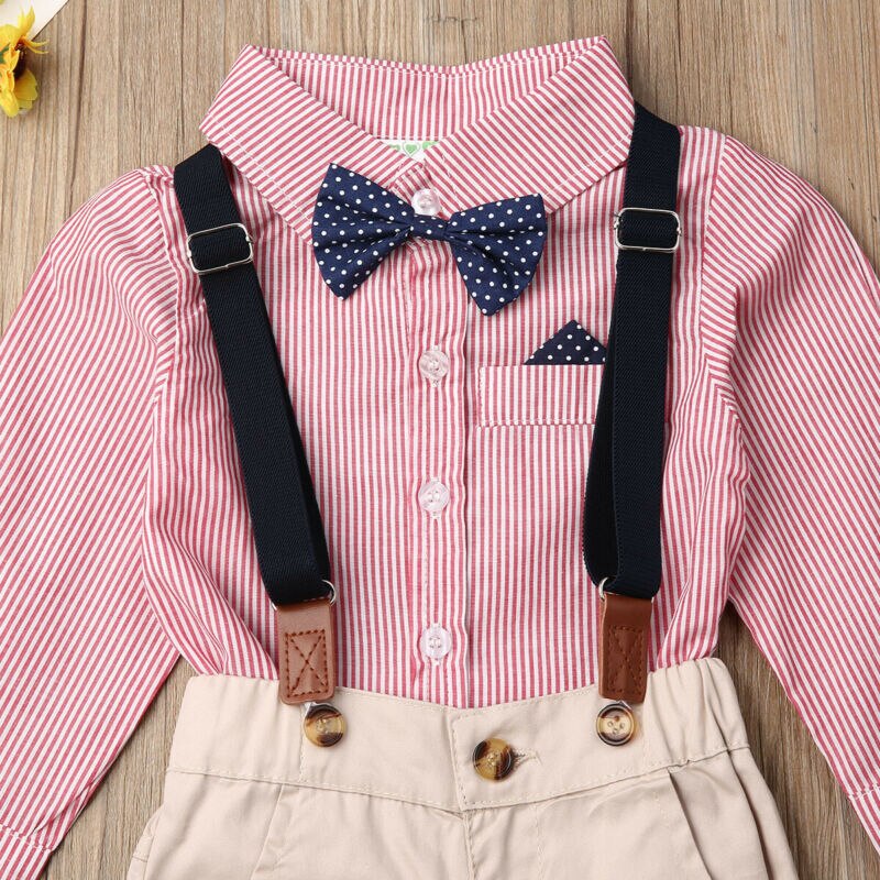 bebé primavera otoño ropa linda bebé recién nacido niños ropa de niños pajarita de flor a rayas Caballero traje Camisa + en general