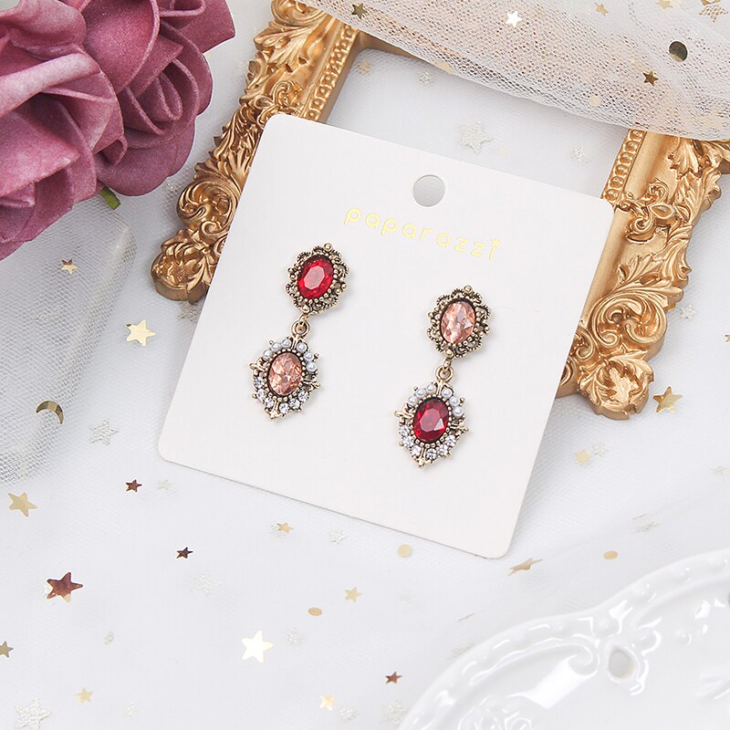 MWSONYA Della Corea di Modo dell'annata di Stile del Palazzo Cystal Orecchini per Le Donne Perla Orecchini Eleganti Del Pendente Studente Del Partito Accessori: rosso