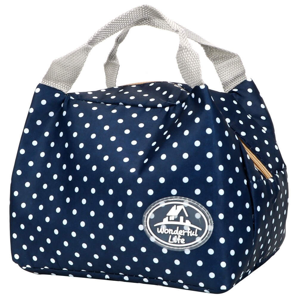 Canvas Streep Streep Warme Lunch Zakken Thermische Geïsoleerde Koude Voedsel Opbergtas Dot Cherry Lunchbox Tas Draagbare: Navy Blue