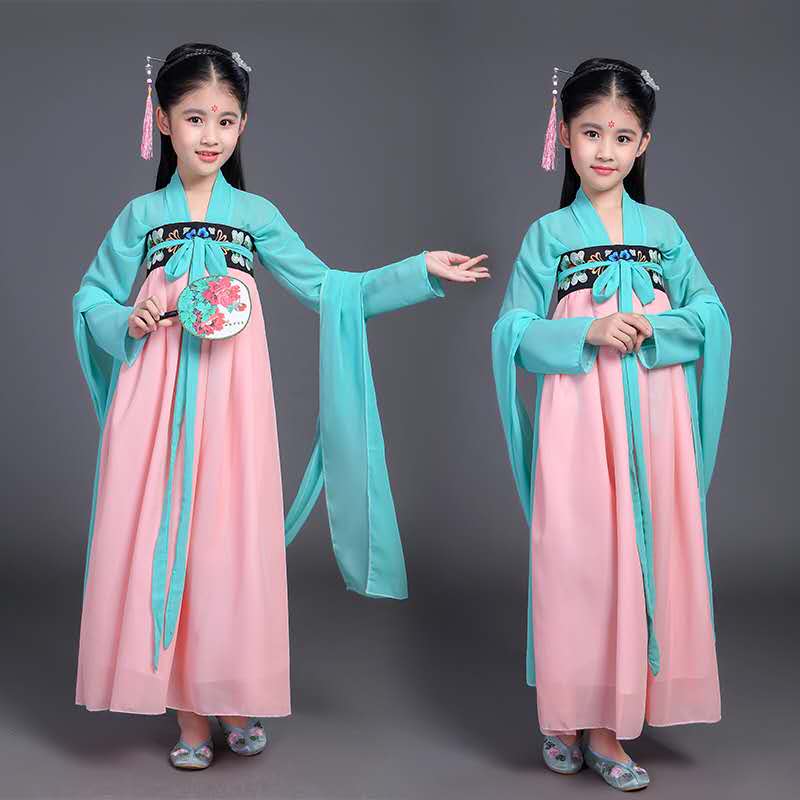 Kid Girl Chinese Costume Child Seven Fairy Hanfu Clothing Ancient Folk Dance Performance Chinese Traditional Dress for Girls