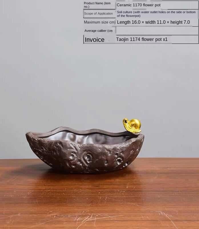 Desktop flower pot landscaping micro landscape bonsai pot ceramic painting gold black pottery pot bamboo planting pot