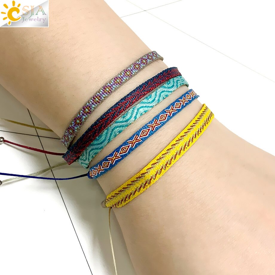 CSJA 5pcs/Lot Braided Bracelets Set Colorful Weaving Cotton Rope Chain Thread String Adjustable Cord Bracelet Boheme Femme S722: J