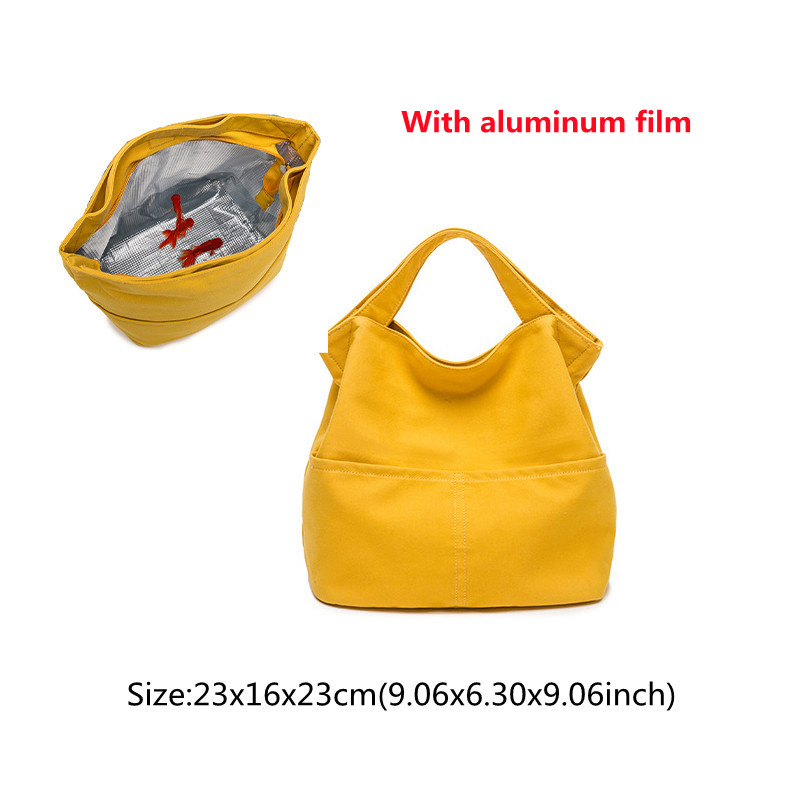 Draagbare Canvas Lunch Tas Vrouwen Outdoor Camping Wandelen Picknick Voedsel Koeler Pouch Reizen Eten Opslag Thermische Pakket Accessorie: C Yellow