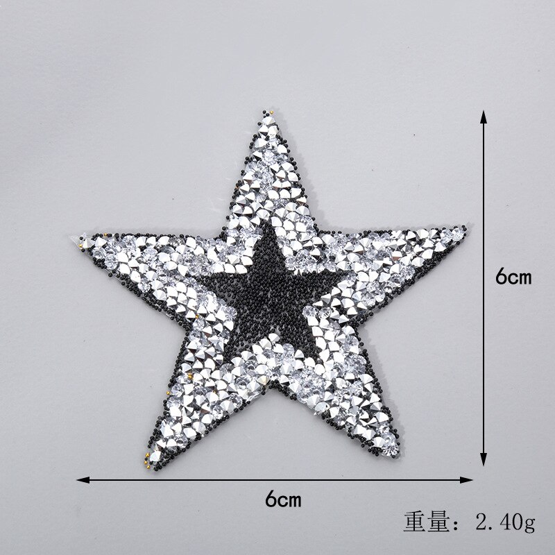 Ster Applique Ijzer op Patch Patches voor Kleding Stickers Pailletten Patch Diy Patch Leuke Kralen Parches Bordados Para Ropa: 6cm 3