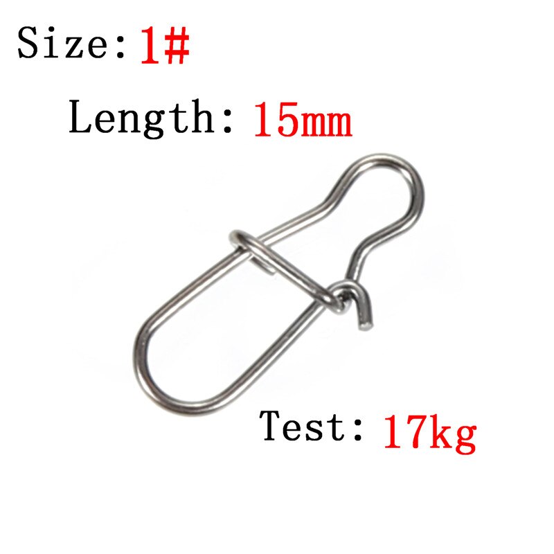 JOSHNESE 50pcs/lot Hook Lock Snap Swivel Solid Rings Safety Snaps Fishing Hooks Connector Stainless Steel: Size 1