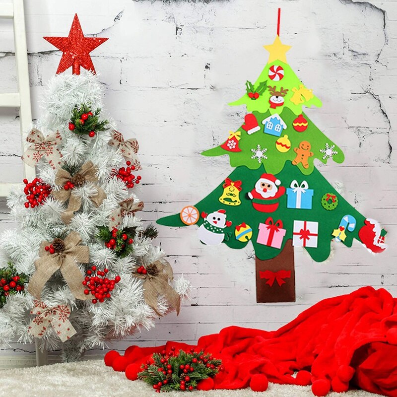 Filt juletræ med 28 ornamenter småbarns år legetøj gør det selv håndværk kunstigt træ julepynt til hjemmet: Default Title
