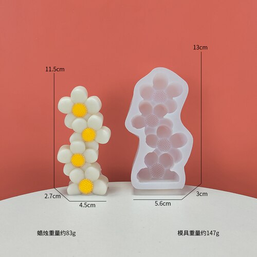 Molde de silicona con forma de corazón para fabricación de jabón, accesorio perfumado con forma de flor, Margarita, trébol de cuatro hojas, girasol, hecho a mano: RS1-1833