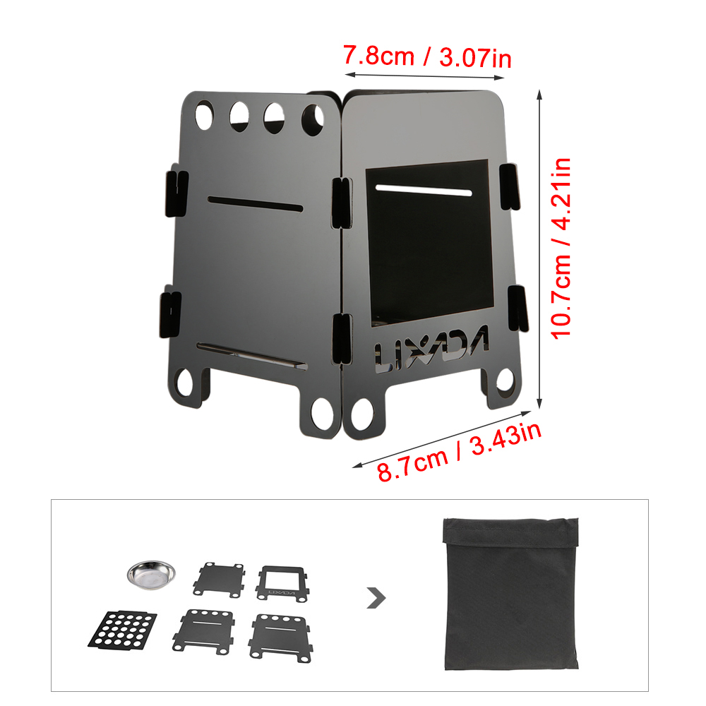 Lixada poêle à bois pliant poêle à alcool Portable pique-nique en plein air cuisinière barbecue brûleurs titane Camping poêle en acier inoxydable avec sac