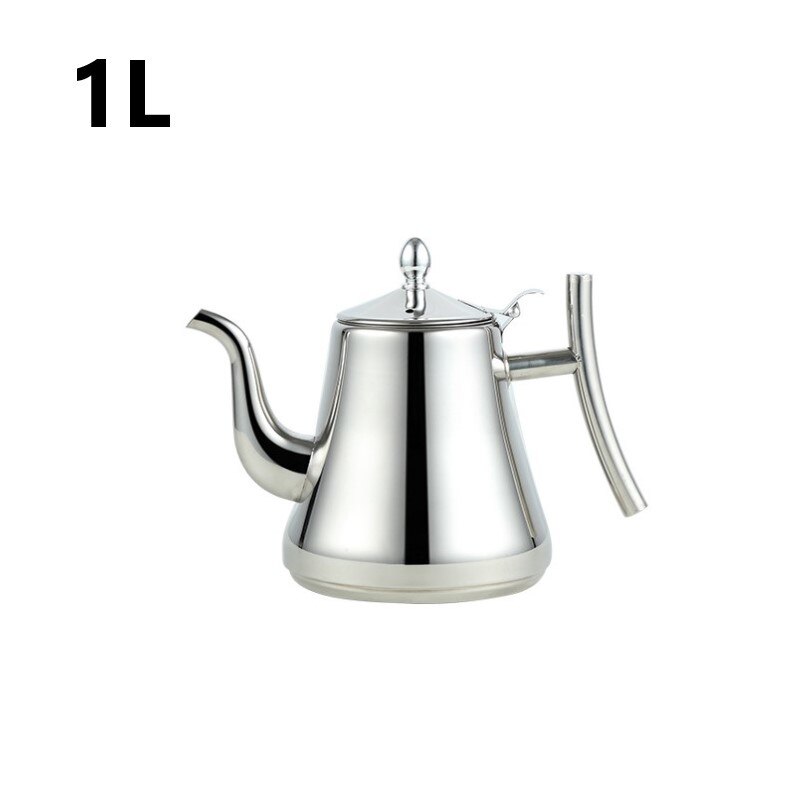 Teapots Commercial Hotel Restaurant Tea Kettle 304 Thick Stainless Steel Teapot Flower Teapot Restaurant With Strainer: silver 1L
