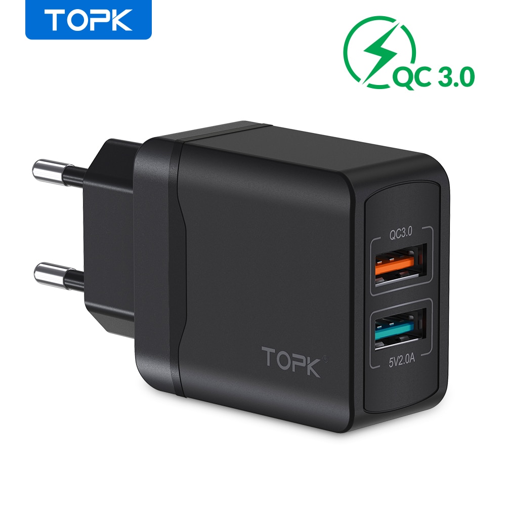 TOPK quick charge 3.0 EU Charger for xiaomi usb charger for iphone x xs xr fast mobile charger for Samsung phone charger