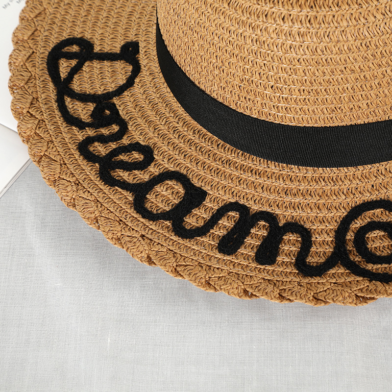 Chapeau de soleil pour enfants, chapeau de soleil pour enfants, mignon, chapeau avec nœud, en paille, fait à la main, pour femmes, chapeau de plage à grand bord, pour filles, décontracté