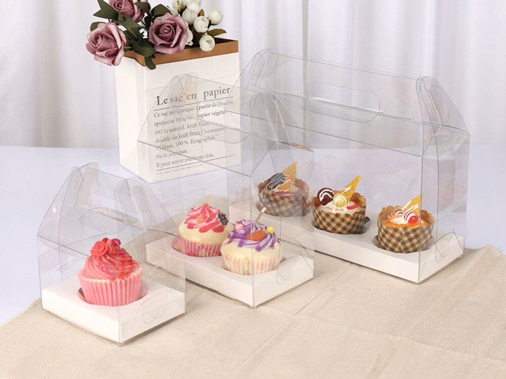 6Pcs Cake Box Transparent Dessert Box Paper Cake Container Cake Wrapping Box