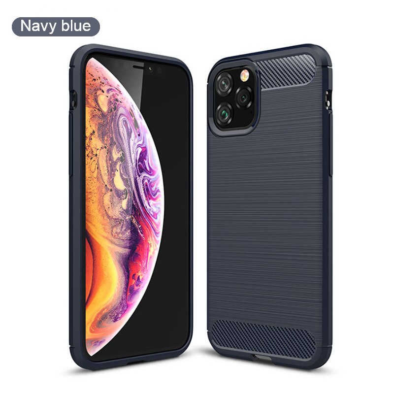Suitable for iphoneSE protective cover mobile phone shell apple xs max carbon fiber 11pro mobile phone anti-fall cover: Navy blue