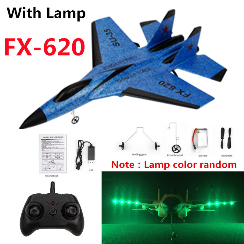 FX-820 SU-35 RC Remote Control Airplane 2.4G Aliante RC Drone Fighter Hobby Aereo Aliante Aereo EPP Schiuma Giocattoli RC Aereo All&#39;aperto: FX620 blue lamp