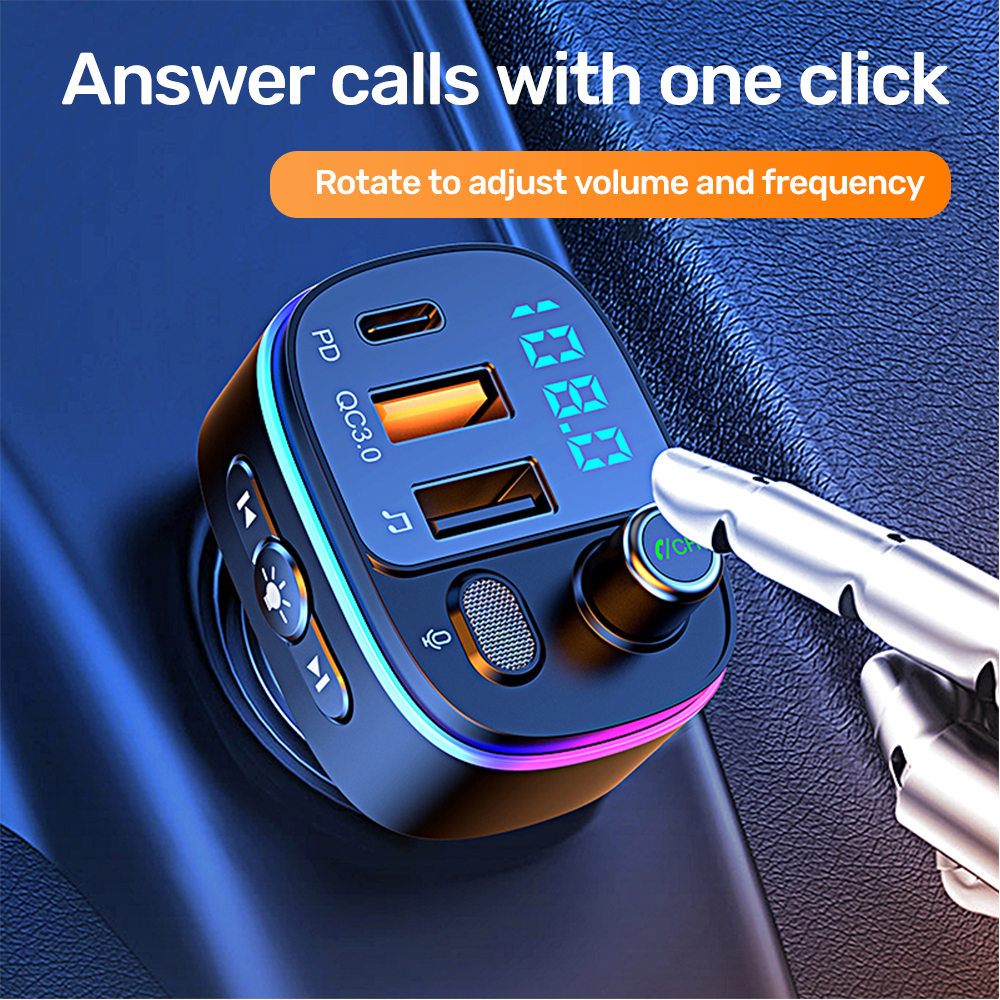Usb car charger bluetooth 5,0 fm transmitter hands-free quick charge type-c pd  qc 3,0 usb charger adapter for iphone 12, samsung 11
