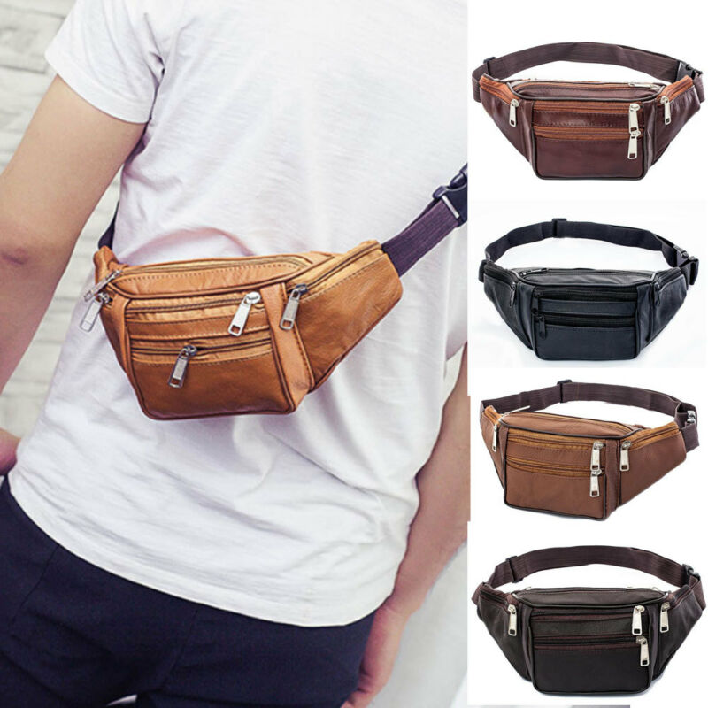 Stor læder fanny pack herre talje bælte taske dame pung hofte taske rejse sport talje packs