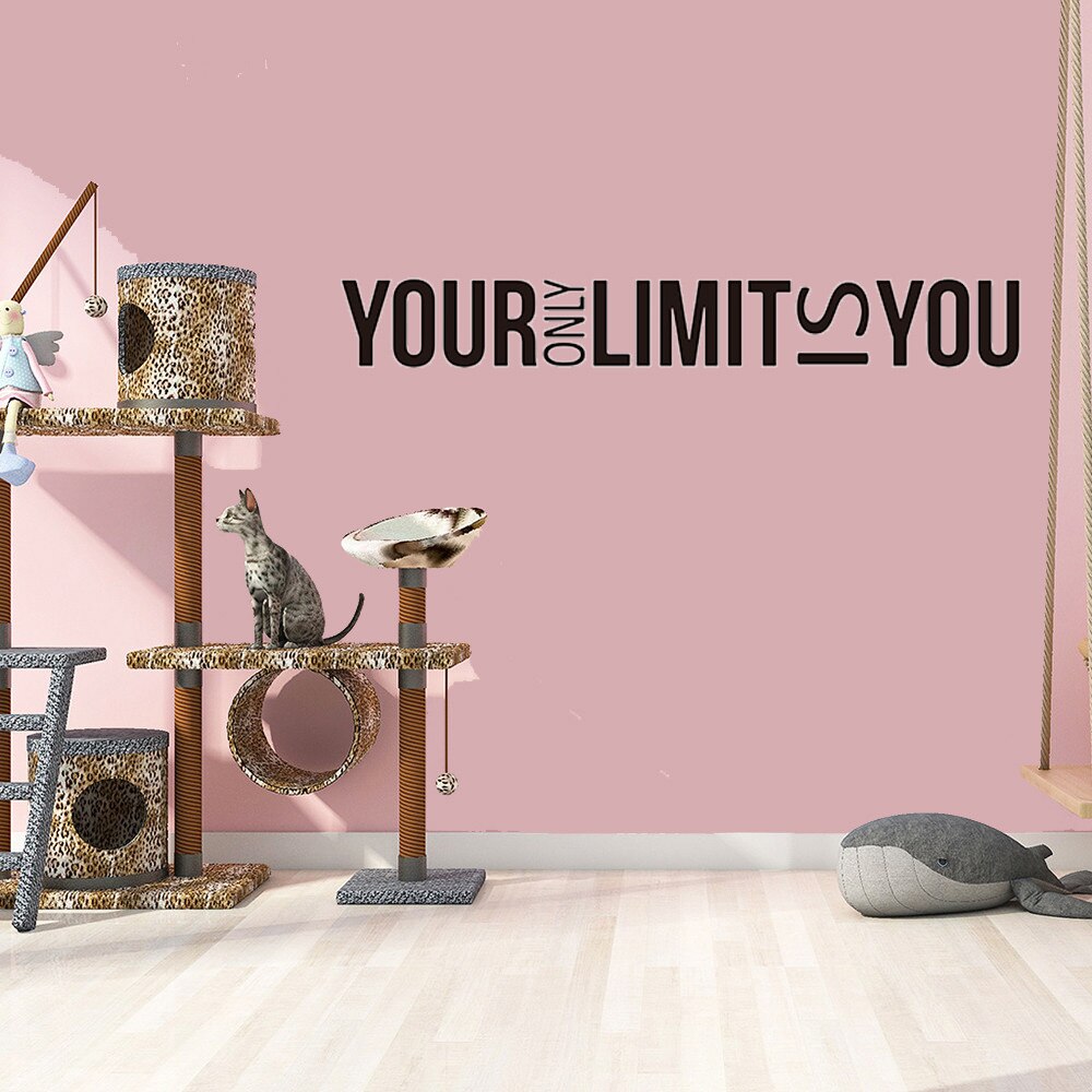 Large Your Only Limit is You Wall Sticker Office Gym Inspirational Motivational Quote Wall Decal Workout Exercise Vinyl: black