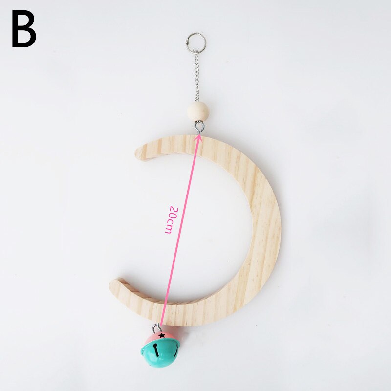 Vogel Schommel Maan Vormige Natuurlijke Houten Grappige Kralen Vogels Swing Stand Papegaai Swing Baars Met Bell Huisdier Opknoping Speelgoed Benodigdheden: B