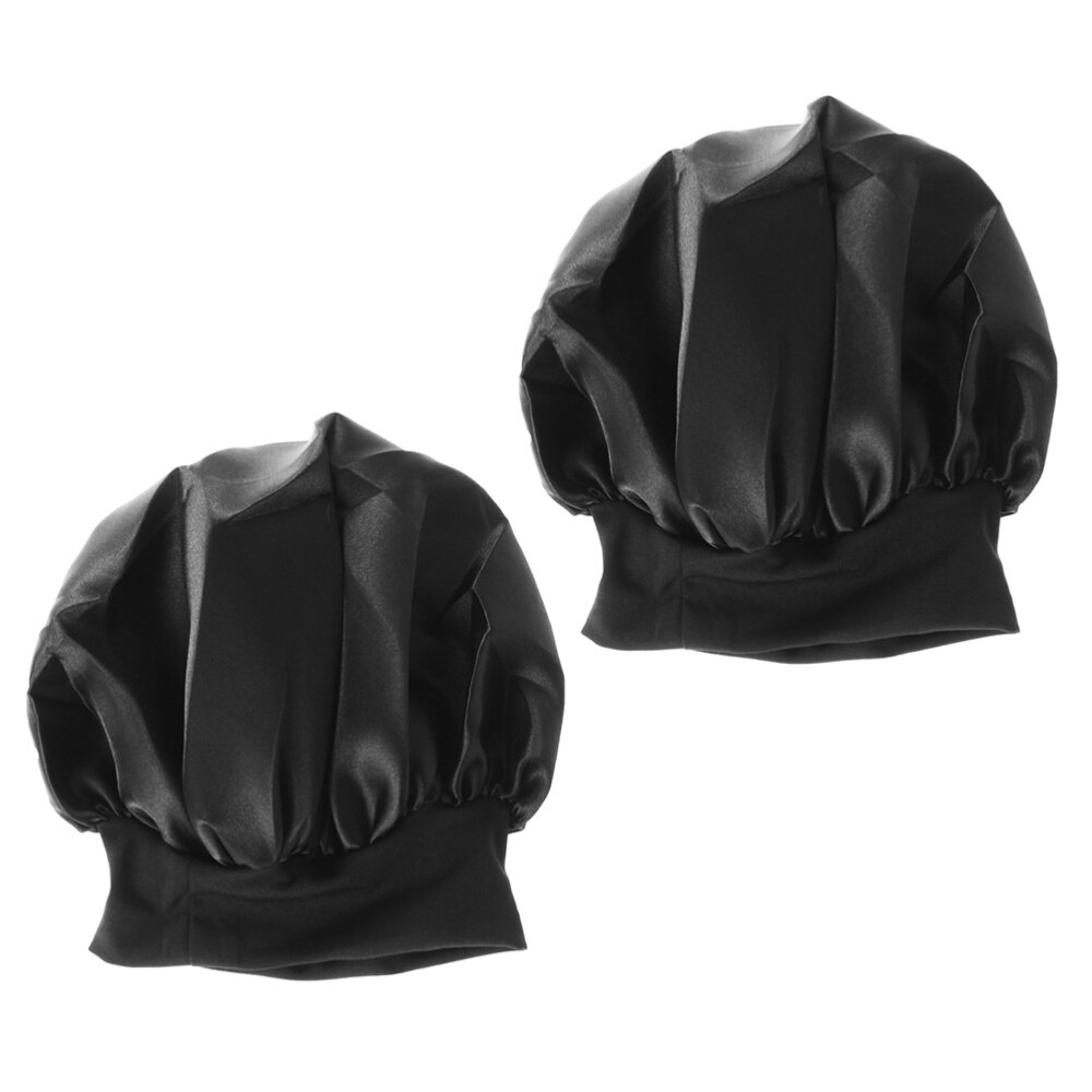 2pcs Nightcap Wide Side Elastic Sleeping Cap Hair Loss Cap Hats Chemotherapy Cap for Girls (Black)