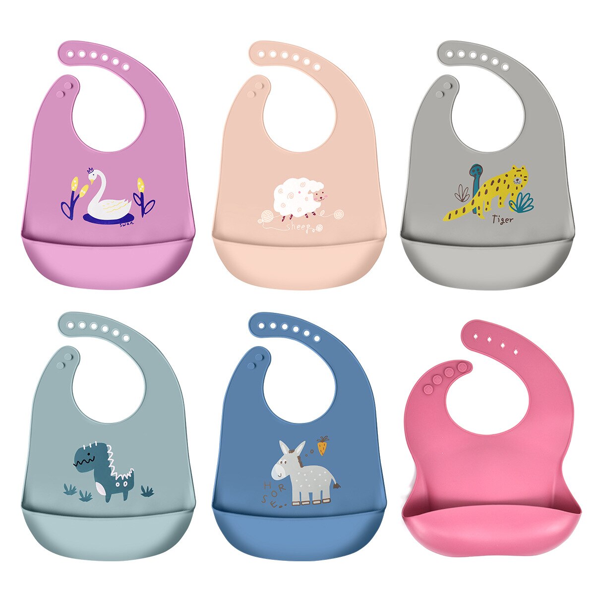 Silicon Baby Bib Waterproof Infant Bibs Newborn Feeding Cloth Toddle Boys Girls Adjustable Different Styles of Bibs