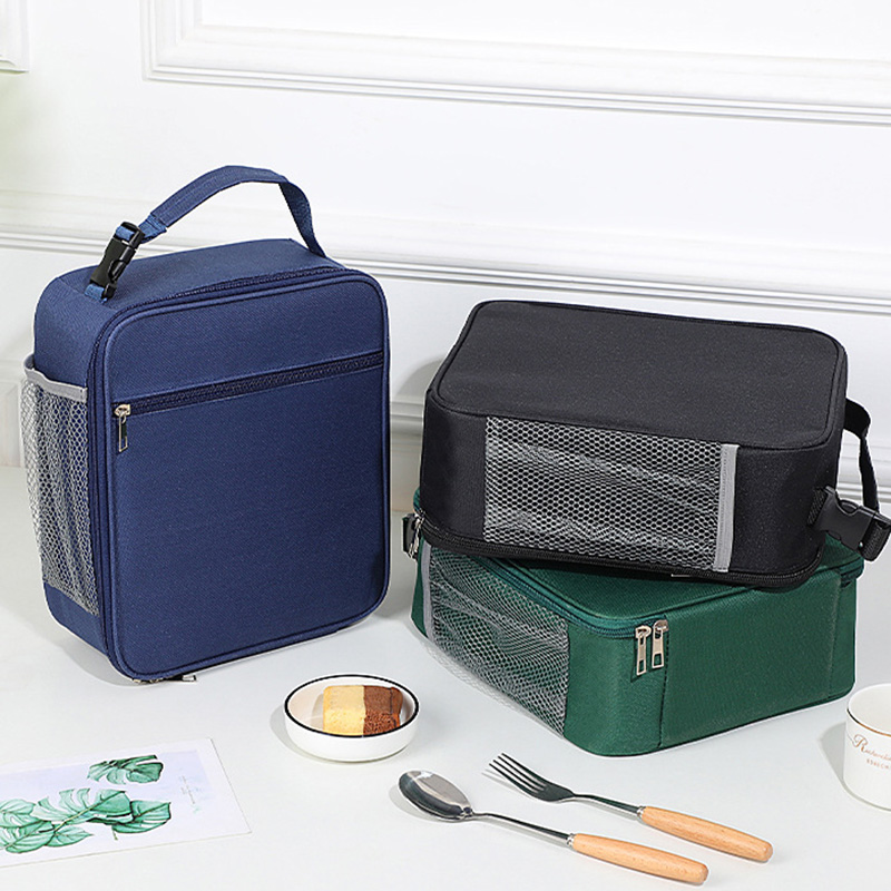 Lunch Box Storage Tote Mesh Side Pouch Portable Lunch Bag Heat Insulation Children's School Bento Bags Square Chilled Ice Bags
